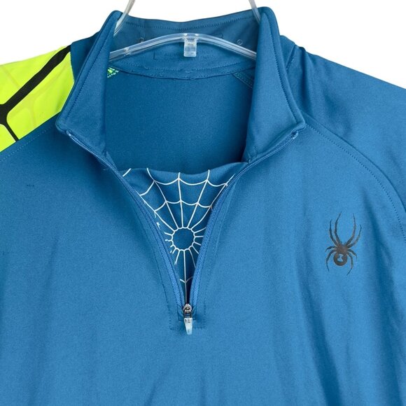 Spyder Linear Shirt Kids L Blue & Neon Spider Print Half-Zip Long Sleeves - Picture 4 of 12